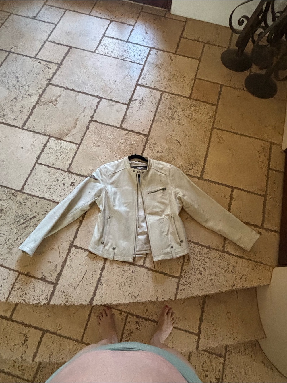 RARE Harley-Davidson Cream Leather Jacket & matching Chaps w/ Embroidered Eagle - Picture 7 of 10